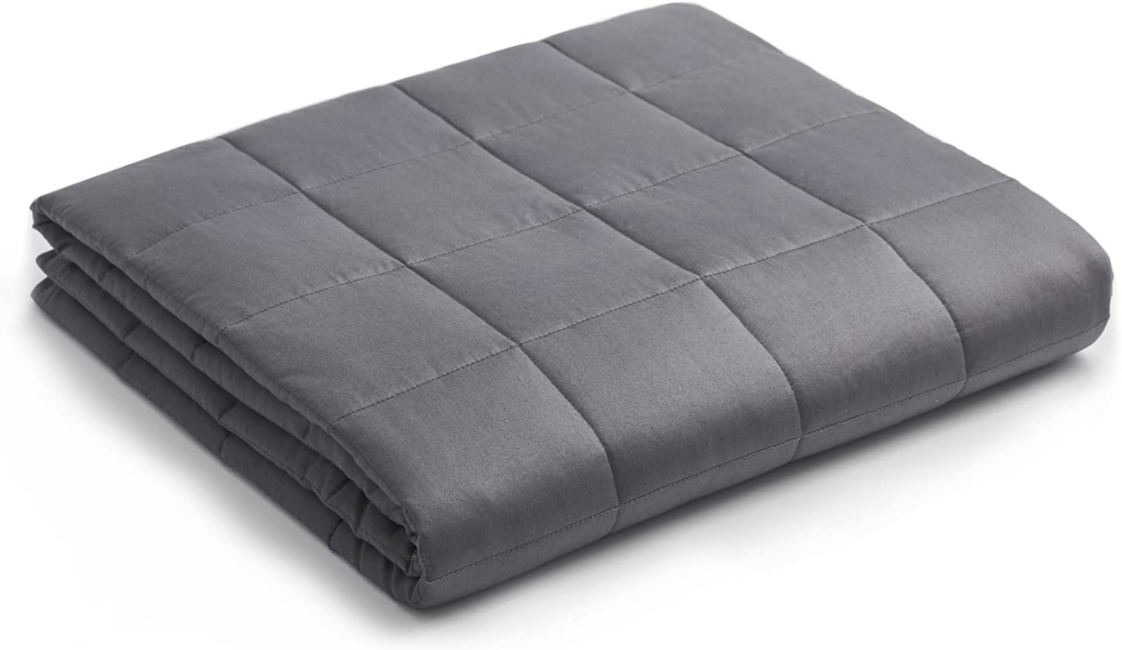 folded dark gray weighted blanket