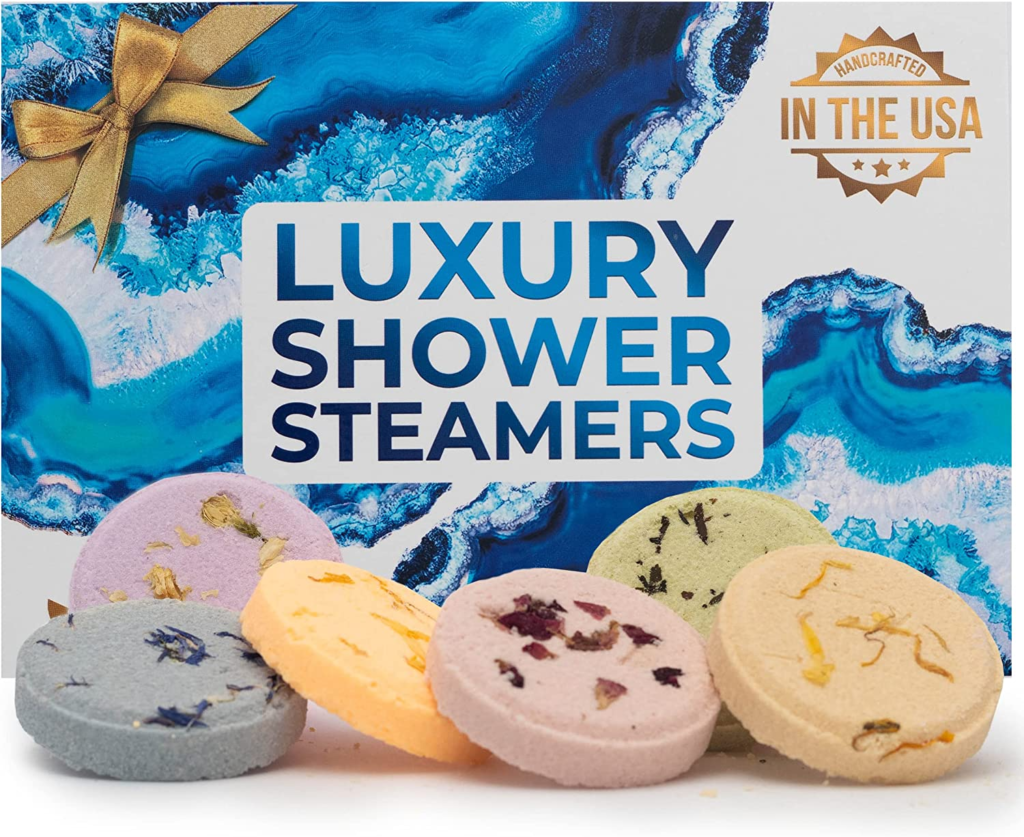 colorful shower steamers and box