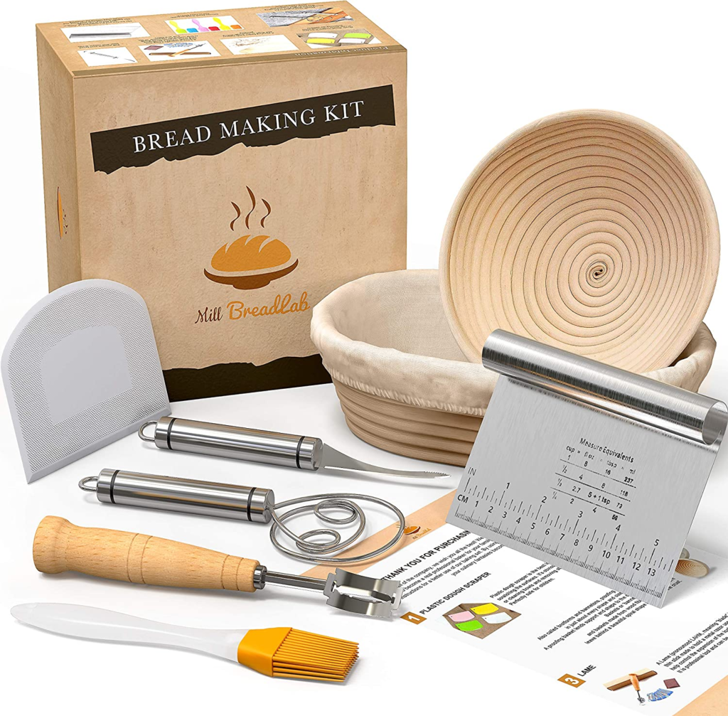 sourdough bread kit with tools and basket
