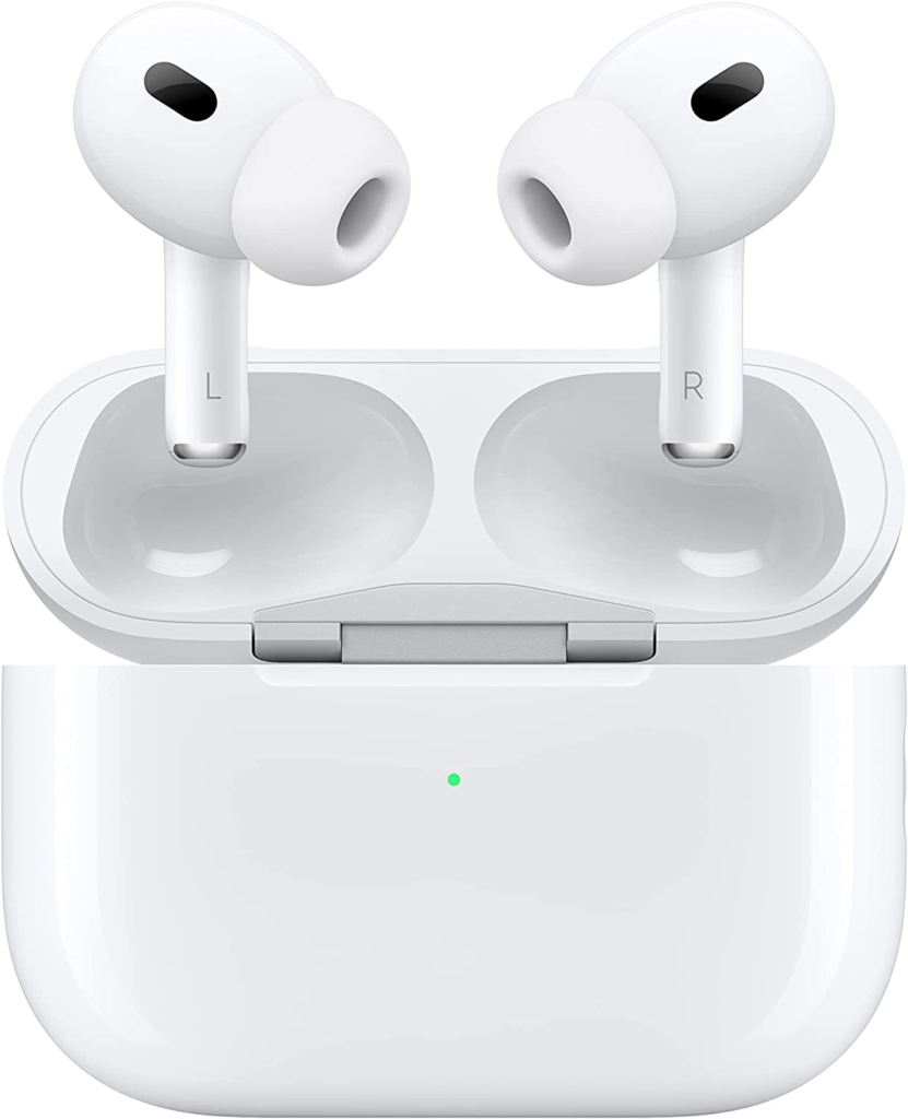 white apple airpods pro and charging case