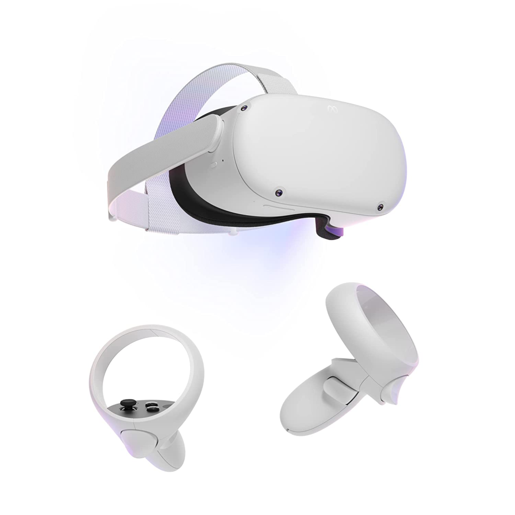white virtual reality headset with hand pieces